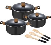 Bergner Earth Black | Juego de Cocina | Batería de Cocina de 9 Piezas con 3 Cacerolas y 3 Utensilios | Fabricadas con Aluminio Prensado | Juego de Cacerolas | Aptas para Todo Tipo de Cocinas