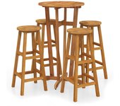 vidaXL Mesa y taburetes altos de jardín 5 pzas madera maciza acacia