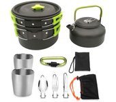 Juego de utensilios de cocina Para acampar para 2-3 personas, plegable para Exterior Olla para acampar, juego de cocina de Aluminio Liviano