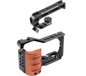 Sony ZV-E10Full Cage  camera With Wooden Handle cold shoe Rabbit cage support bracket Stabilizer for video led microphone tripod
