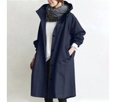 Trendy Women's Long Trench Coat Women's Solid Color Elegant Windbreaker Loose Comfortable Hooded Temperament Ladies Raincoat