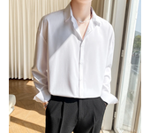 Men's Long Sleeve Shirts Fashion Korean Baggy Lapel No-iron Business Casual Elasticity Lapel Collar Shirt  White Green