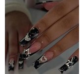 24PCS/1BOX Black French Wearing Sweet and Cool Nail Patch Glitter Love Stars in Europe and America Dark Department Fake Nail