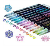 Shimmer Markers Doodle Outline Dazzles: 12 Colors Metallic Double Line Glitter Pens Set Super Squiggles Sparkle Dazzlers