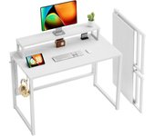 Escritorio Pequeño Plegable 80 cm, Escritorio para Computadora Plegable con Soporte para Monitor, Mesa Portátil para Oficina en Casa y Dormitorio