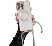 Electroplated transparent magnetic Magsafe wireless charging case suitable for iPhone 15, 14, 11, 12, 13 Pro Max  necklace case
