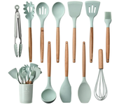 12 Pcs Silicone Kitchen Utensils Set Non-Stick Cookware for Kitchen Wooden Handle Spatula Egg Beaters Kitchenware Accessories