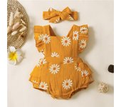 Infant Baby Girl Romper Clothes Ruffle Sleeveless Newborn Bodysuit with Headband Summer Jumpsuit Fashion Toddler Outfit Suit