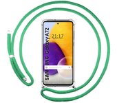 Tumundosmartphone Funda Colgante Transparente para Samsung Galaxy A72 con Cordon Verde Agua