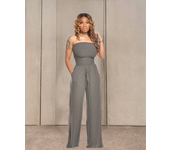 Solid Elastic Tube Strapless Jumpsuit Women Sleeveless Drawstring Waist Loose Wide Leg Pants One Pieces Romper Casual Overalls