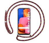Tumundosmartphone Funda Colgante Transparente para Samsung Galaxy A20s con Cordon Rosa / Dorado