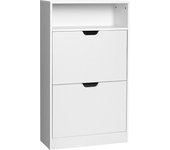 VASAGLE Zapatero, Mueble Zapatero 2 Puertas, Zapatero Abatible, Zapatero Estrecho con Estante Abierto Ajustable, 60 x 24 x 102 cm, para Entrada, Blanco