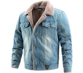 Men Autumn and Winter Denim Jackets Fleece Solid Lapel Fashion Motorcycle Jeans Hommes Slim Fit Cotton Casual Black Blue Coat