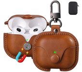 for AirPods 4 Case Leather, for AirPods 4th Generation Case Cover Leather AirPod Gen 4 Protective Cover with Keychain Compatible with Apple AirPod Generation 4th 2024, Brown