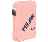 Milan coleccion 430 plumier de 2 pisos con 2 gomas de borrar, sacapuntas, lapiz, boligrafo p1 touch azul, regla, 12 lapices de colores y 18 rotuladores - color rosa