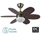 Ventilador de Techo con Luz FABRILAMP Alves 2xe27 Cuero 6 Aspas Rev. Cerezo/Nogal 41x85d