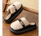 Otoño e invierno, nuevas zapatillas de algodón para parejas en el hogar, cálidas y de moda, zapatos versátiles de suela suave y peluda engrosada para hombres y mujeres