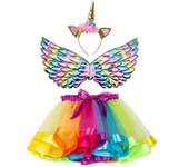 Girl Birthday Party Costumes Unicorn Horn Headband Cute Fairy Wing and Sparkle Tutu Skirt Set for Princess Cosplay Kids Outfits