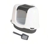 Arenero Gris para Gatos 55 x 42.5 x 42 cm Caja Desmontable para arena de gato Bandeja Sanitaria de Esquina