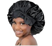Silk Bonnet for Sleeping Women Satin Bonnet Hair Bonnet night sleep cap scarf wrap for curly hair With Tie Band Black