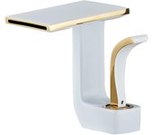 Grifo Lavabo Cascada Moderno,Grifos De Baño De LatónMonomando, Grifo De Lavabo,Agua Fría Y Caliente (Blanco + Dorado)