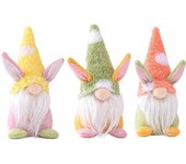 3 elfos de Pascua con huevos de Pascua, decoración de interiores para la primavera