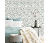 Muestra DIN A4 de Papel pintado vinílico ecológico nórdico de hojas celeste y gris - Sandy Springs 679435 de GAULAN