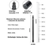 3M Carbon Fiber Scalable Monopod  Extended Edition Invisible Selfie Stick For Insta360 X3 X2 For Go Pro 9 10 11 12 Stick Tripod