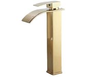 Grifo de Cascada de Laca rezada Dorada, fregadero de encimera frío y Caliente, Gabinete de baño, Grifo de solo orificio, Grifo de lavabo de Cascada, Grifo de baño
