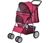 Carrito para mascotas Niceville - Hundebuggy acero / poliéster 73x46x100cm - Rojo [pro.tec]