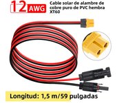 12AWG Solar Charge Cable XT60 Female Adapter to Solar Panel Connector Extension Wire For Portable Power Station Solar Generator