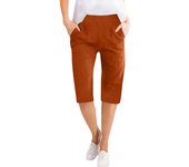 Womens Capris Cotton Linen Pants Drawstring Elastic Waist Pants Casual Cropped Trousers Daily Breeches Five Half Pants Pantalone