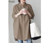 2023 ZANZEA Lapel Neck Long Sleeve Blouse Autumn Women Elegant Shirt Casual Loose Blusas Female Work Solid Tops Chemise Oversize