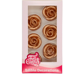 Decoraciones de Mazapán Funcakes - Rosas (Bronce / Oro) - Medida 2.5 Cm - Caja Incluye 6 Unidades - Ingredientes Especiales