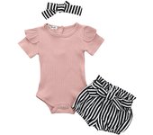 Summer Newborn Infant Baby Girl Clothes Set Cute Cotton Knitted Short Sleeve Tops Flower Pants Headband New Born Toddler Outfits