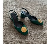 Green High Heels For Women 2024 Fashion Squared Toe Leather Slingbacks Pumps Elegant Lady Heeled Shoes Autumn Luxury Heels