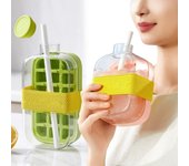 Cubitera 2 en 1, sin contacto, con pajita y correa, moldes flexibles de silicona para hielo, bandeja para presionar, para café, jugos y bebidas (verde, 500 ml)