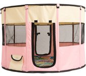 Valla redonda interior/exterior para parque de animales, tienda de campaña cerrada plegable portátil para mascotas para gatos y perros (rosa)
