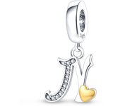 Fit Pandora 925 Original Bracelets 925 Silver Color 26 Gold Heart Zircon Letter Charms Beads DIY Creative Birthday Jewelry Gifts