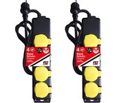 ORION91 Regleta de Enchufes Exterior Negra con 4 Tomas SchuKo y Tapa, Capacidad 3680W, Corriente 16A, Cable de 3x1.5mm, Longitud 1.5 Metros, Resistente al Agua IP44 para Uso en Exteriores