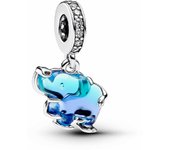 Charm Colgante Pandora Elefante Murano Azul con Circonitas