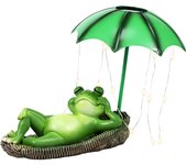 Solar LED Lights Statues Garden Decor Frog Umbrella Waterproof Resin Sculpture Cute Funny Creative