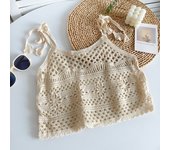 Tie Shoulder Crochet Top Sleeveless Sheer Open-knit Crop Tops Vest Coverup Blouse for Women Fairycore Cottagecore Outfit