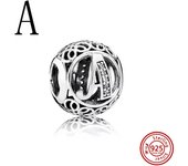 925 Sterling Silver Hollow Round A-Z 26 English Letter Alphabet DIY Beads Fit Original Pandora Charms Bracelet Fine Jewelry Gift
