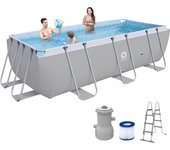 Piscina desmontable AVENLI Rectangular de ±400cm x 200cm x 99cm de alto con depuradora de cartucho 2006 L/h y escalera. Capacidad de agua (90%): 7020L (1854gal).  Instalación fácil y rápida sin herramientas.  Acero tecnológico anticorrosión.