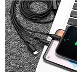 Cable de Carga 3 en 1 2025 - Triple USB (Tipo-C/Micro/Apple) con 120cm, Tejido Nylon Ultra Resistente y Carga Rápida 3A, Compatible con Móvil/Tablets
