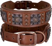 Collar De Cuero Genuino Para Perros Medianos Y Grandes Con Espinas Ajustable Para Pitbull Bulldog Collar De Mascota Accesorios Colgante Negro/Marrón Verde