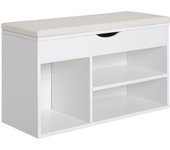 HOMCOM Banco Zapatero de Entrada para Almacenamiento con Cajón y Estantes y 1 Cojín Muy Moderno de Madera 80x30x47cm