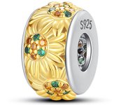 925 Sterling Silver Chrysanthemum Sunflower Golden Series Charms Beads Fit Original  Bracelets S925 DIY Jewelry Gifts
