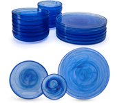 Vajilla de Vidrio Azul de 18 Piezas – Vajilla Fecra Loya para 6 Personas – Vajilla Completa y Elegante de Vidrio